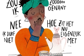 Illustratie Kind en Gezin mama die vraag wil stellen maar bloost