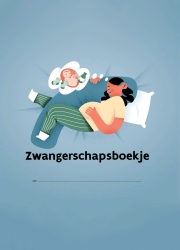 Coverafbeelding van Zwangerschapsboekje, blauwe achtergrond met zwangere vrouw die droomt van baby