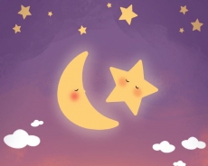 sterretje en maan in sterrenhemel met wolken