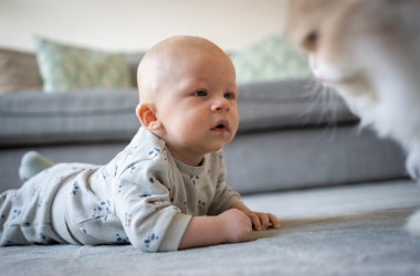 baby en kat spinnen