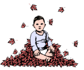 Buitenbaby speelt buiten in hoop bladeren