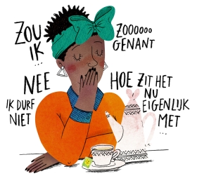 Illustratie Kind en Gezin mama die vraag wil stellen maar bloost