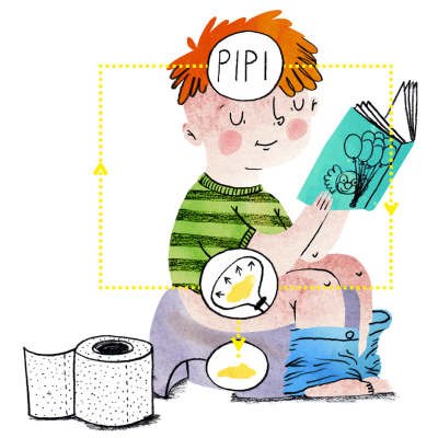 Een jongen zit op het potje