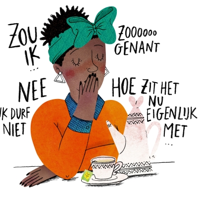 Illustratie Kind en Gezin mama die vraag wil stellen maar bloost