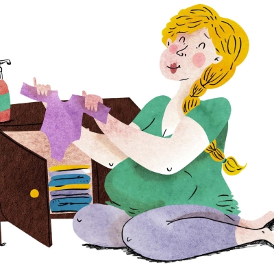 Illustratie Zwangere vrouw met kinderkleertjes