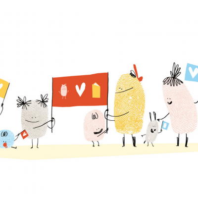 Boekstart blopjes zwaaien met vlaggetjes over voorlezen